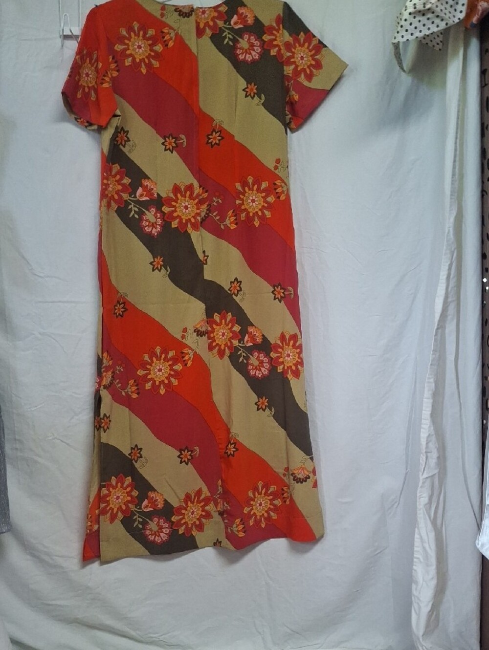 VTG Stock Options 70s Style Retro Wavy Floral Column Maxi Dress Medium Groovy - Picture 4 of 7